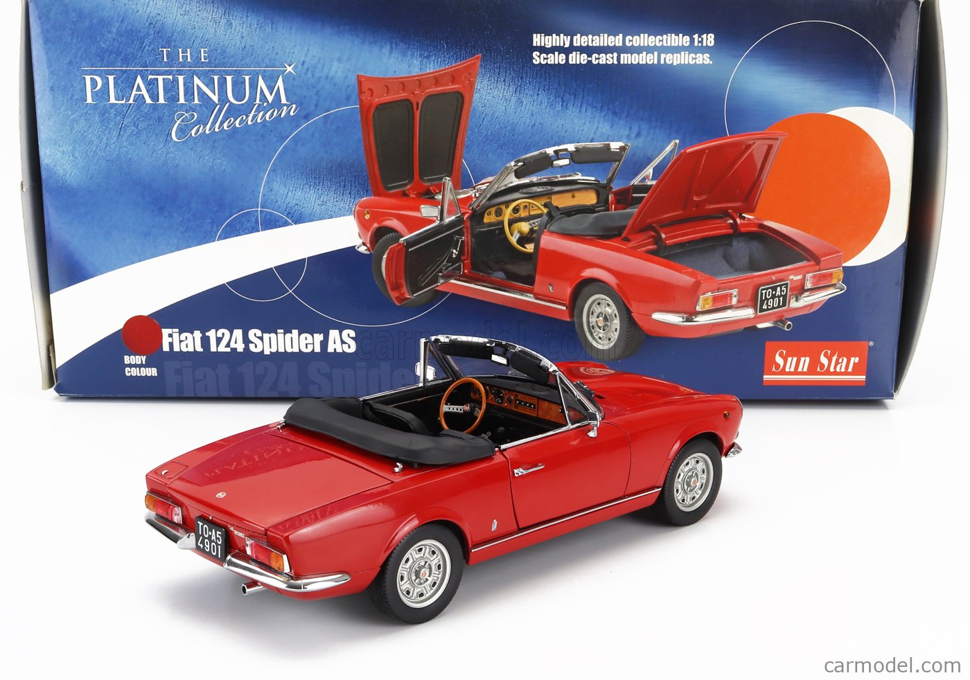 SUN-STAR 04901 Scale 1/18 | FIAT 124 AS SPIDER 1965 RED