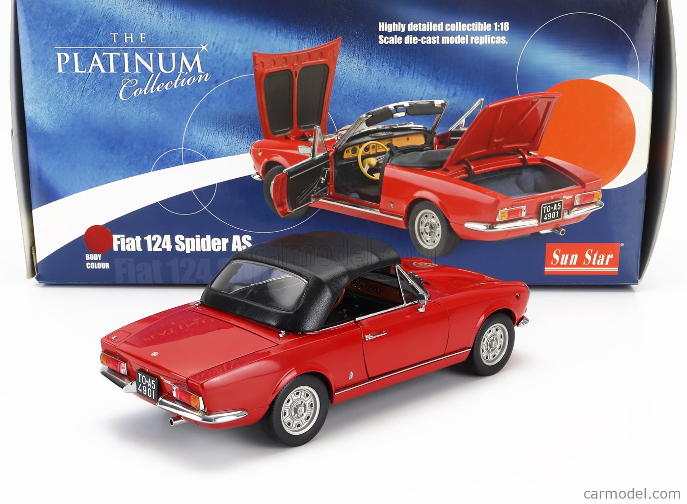SUN-STAR 04901 Scale 1/18 | FIAT 124 AS SPIDER 1965 RED