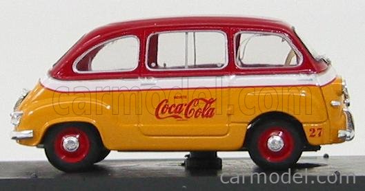 Modèle Réduit 1:43 Brumm Fiat 600D Multipla Fanta & Coca-Cola 1961 - Blanc Et Orange - Collection Miniature Auto Vintage