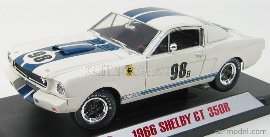 SHELBY-COLLECTIBLES 09097 Scale 1/18 | FORD USA MUSTANG SHELBY GT 350R N  98b RACE VERSION 1966 WHITE BLUE MET