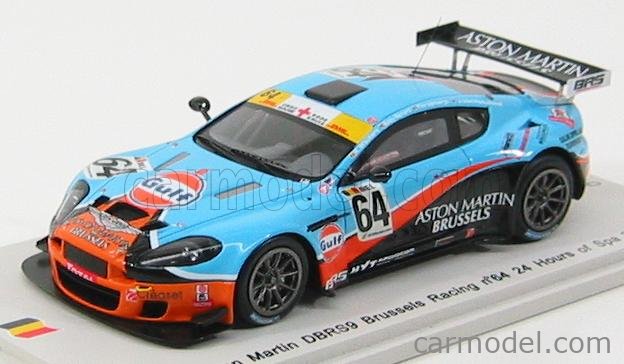 SPARK-MODEL SB006 Scale 1/43 | ASTON MARTIN DBRS9 GULF BRUSSELS RACING N 64  24h SPA 2010 R.EDDY - V.TIM - W.KOEN - J. VAN HOOYDONCK LIGHT BLUE ORANGE  BLACK