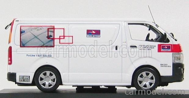J-COLLECTION JC171 Scale 1/43 | TOYOTA HIACE VAN MALAYSIA POST DELIVERY  2008 WHITE RED