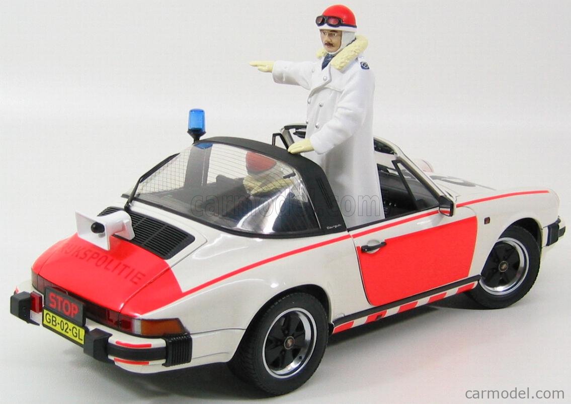 PREMIUM CLASSIXXS 10202 Масштаб 1/12 | PORSCHE 911 3.2 CARRERA TARGA NL  POLICE - WITH 2 FIGURES - SPIDER WHITE RED FLUO