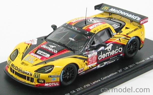 SPARK-MODEL S2543 Scale 1/43 | CHEVROLET CORVETTE C6 ZR1 COUPE TEAM LARBRE  COMPETITION N 50 WINNER GTE AM 24h LE MANS 2011 P.BORNHAUSER - J.CANAL -  G.GARDEL YELLOW BLACK