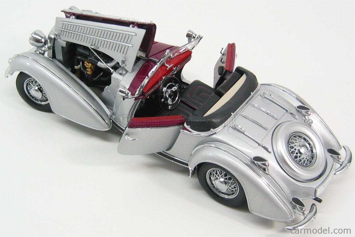 Sun Star Horch 855 Roadster 1939 | Sammlermodell 1:18 | Silbergrau/Dunkelrot | Metall Modellauto