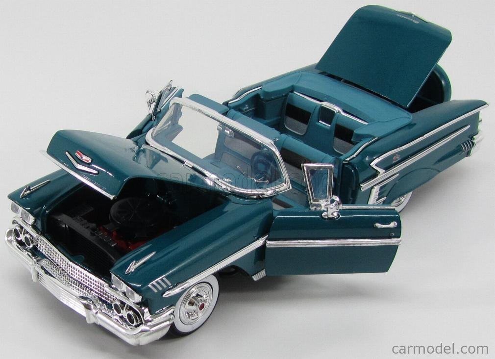 Chevrolet Impala Cabriolet 1958 - Miniature 1:18 Bleu Clair - Modèle Die-cast Avec Portes Ouvrantes