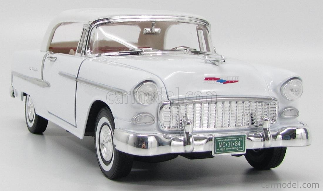 Miniature MotorMax 1/18 - Chevrolet Bel Air Cabriolet 1955 - Verte Métal/Blanc - MTM73185