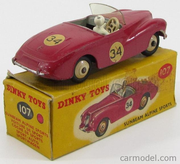 DINKY ENGLAND 107 Scale 1/43  SUNBEAM ALPINE SPORTS SPIDER N 34 RACING CAR WITH DRIVER BORDEAUX
