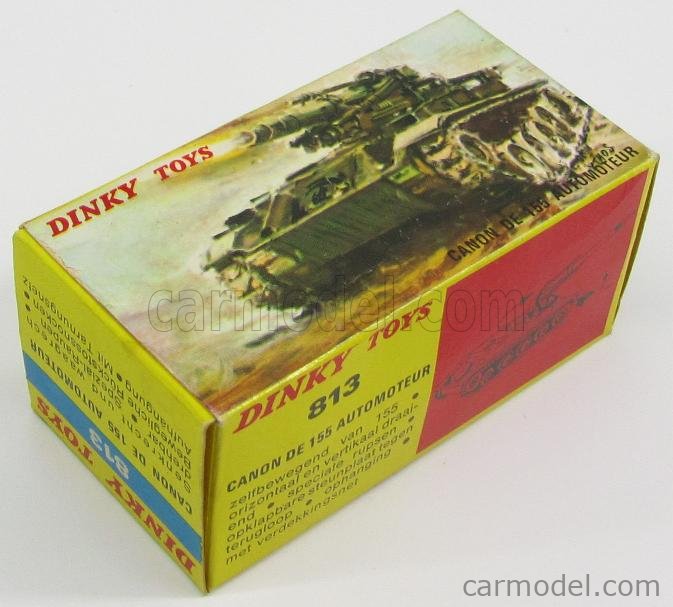 Dinky Toys Canon 155 Automoteur N°813 - Kaki - Complet Avec Boîte Et Filet - Vintage