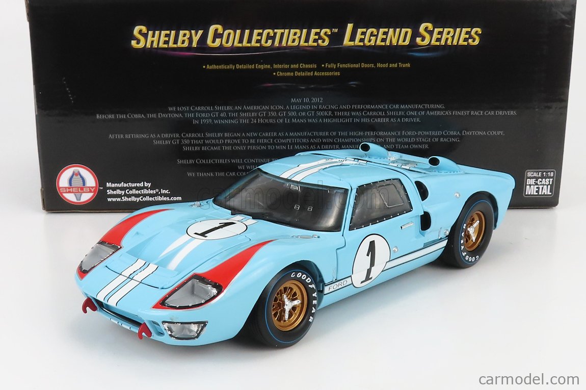 SHELBY-COLLECTIBLES SHELBY411 Masstab: 1/18  FORD USA GT40 MKII 7.0L V8 TEAM SHELBY AMERICAN INC. N 1 2nd (BUT REALLY WINNER) 24h LE MANS 1966 K.MILES - D.HULME LIGHT BLUE