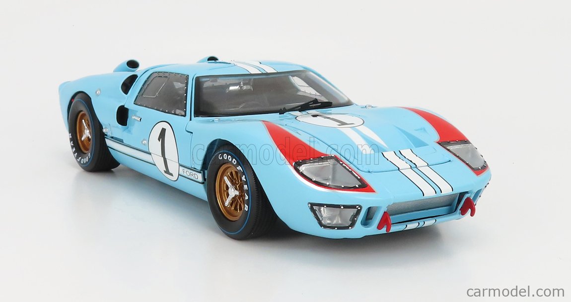 SHELBY-COLLECTIBLES SHELBY411 Escala 1/18  FORD USA GT40 MKII 7.0L V8 TEAM SHELBY AMERICAN INC. N 1 2nd (BUT REALLY WINNER) 24h LE MANS 1966 K.MILES - D.HULME LIGHT BLUE