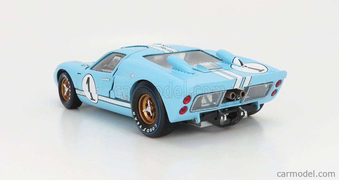 SHELBY-COLLECTIBLES SHELBY411 Echelle 1/18  FORD USA GT40 MKII 7.0L V8 TEAM SHELBY AMERICAN INC. N 1 2nd (BUT REALLY WINNER) 24h LE MANS 1966 K.MILES - D.HULME LIGHT BLUE