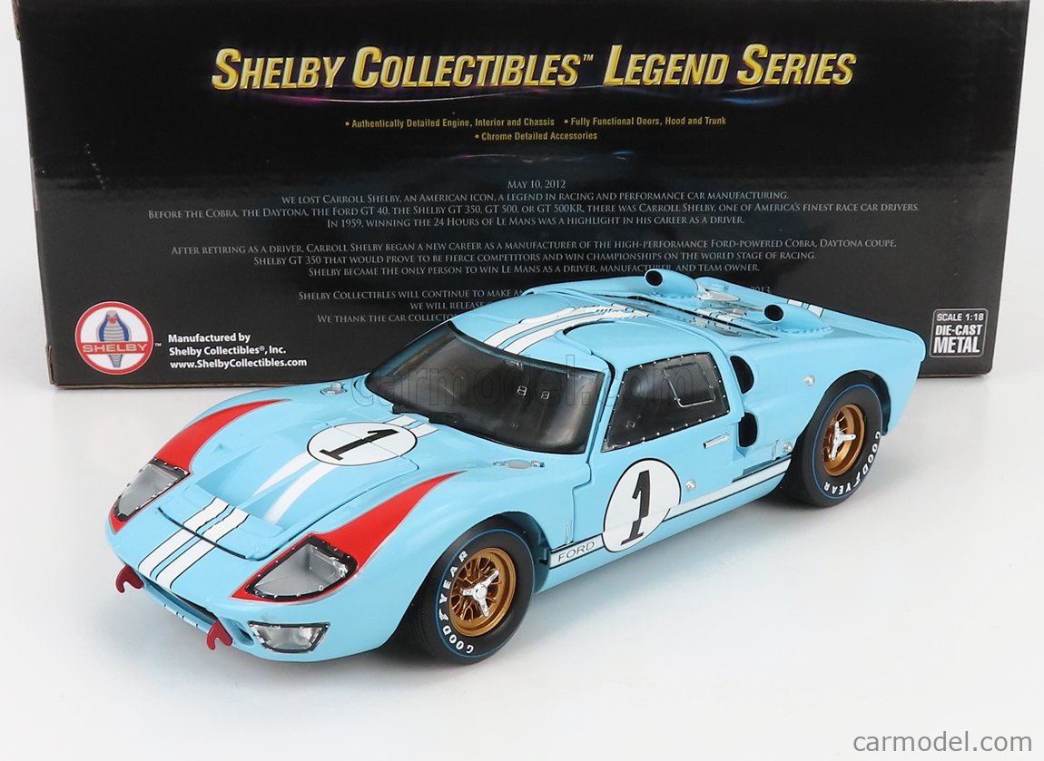 SHELBY-COLLECTIBLES SHELBY411 Scala 1/18  FORD USA GT40 MKII 7.0L V8 TEAM SHELBY AMERICAN INC. N 1 2nd (BUT REALLY WINNER) 24h LE MANS 1966 K.MILES - D.HULME LIGHT BLUE