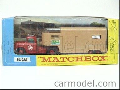 MATCHBOX K18 Scale 1/50 | DODGE ARTICULATED HORSE VAN TRUCK RED BEIGE