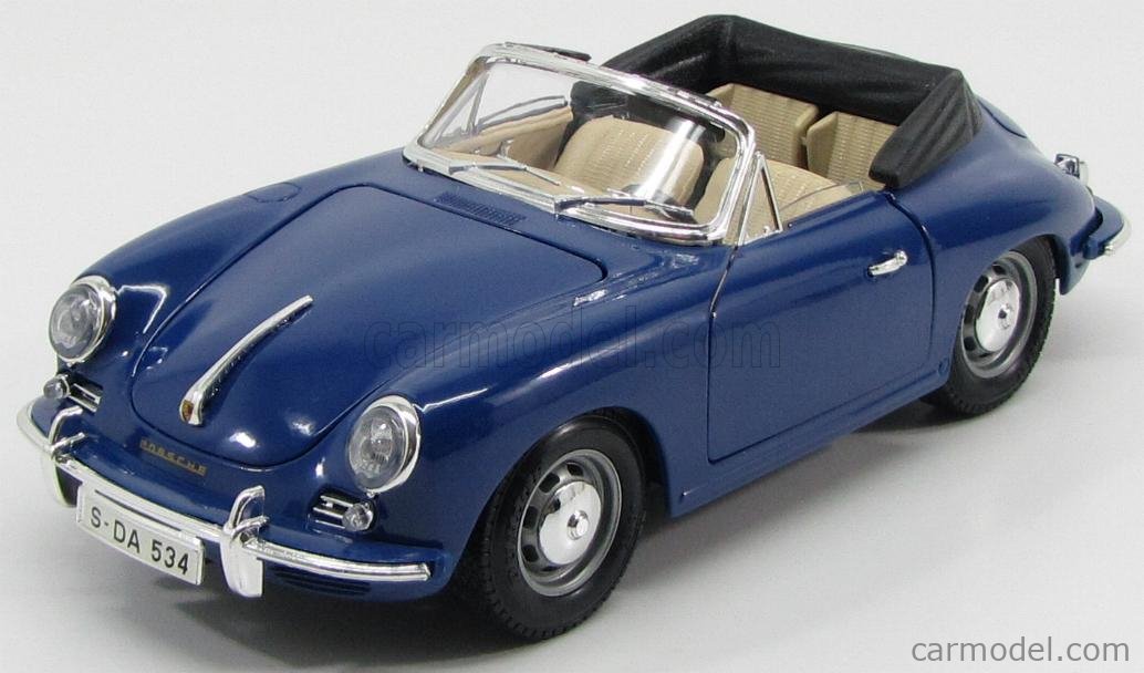 1961 Porsche 356B Convertible Blue 1/18 Diecast Car Model by Bburago 