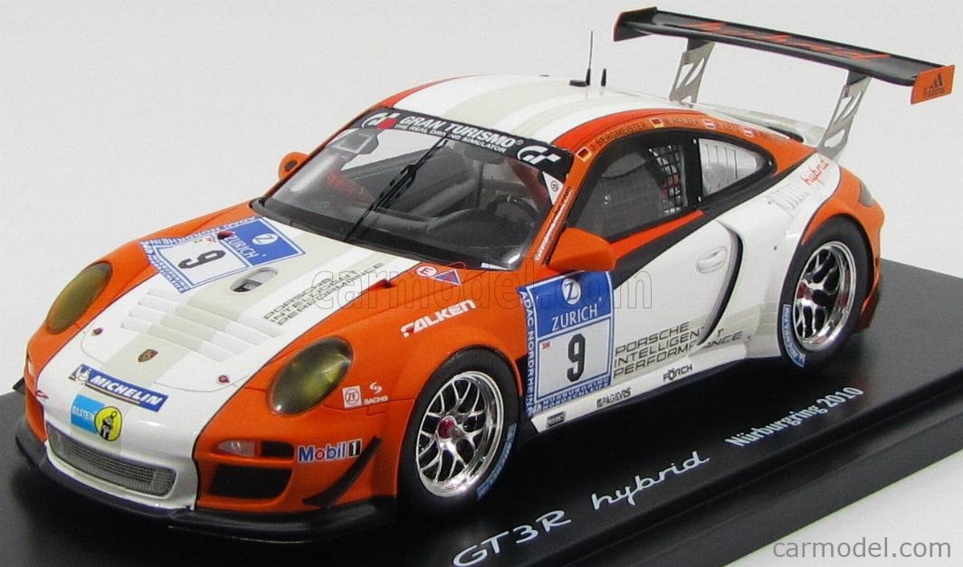 SPARK-MODEL WAX20120111 Scale 1/18 | PORSCHE 911 997-2 GT3R HYBRID N 9 24h  NURBURGRING 2010 J.BERGMEISTER - R.LIETZ - M.HOLZER - M.RAGGINGER WHITE  MATT ORANGE