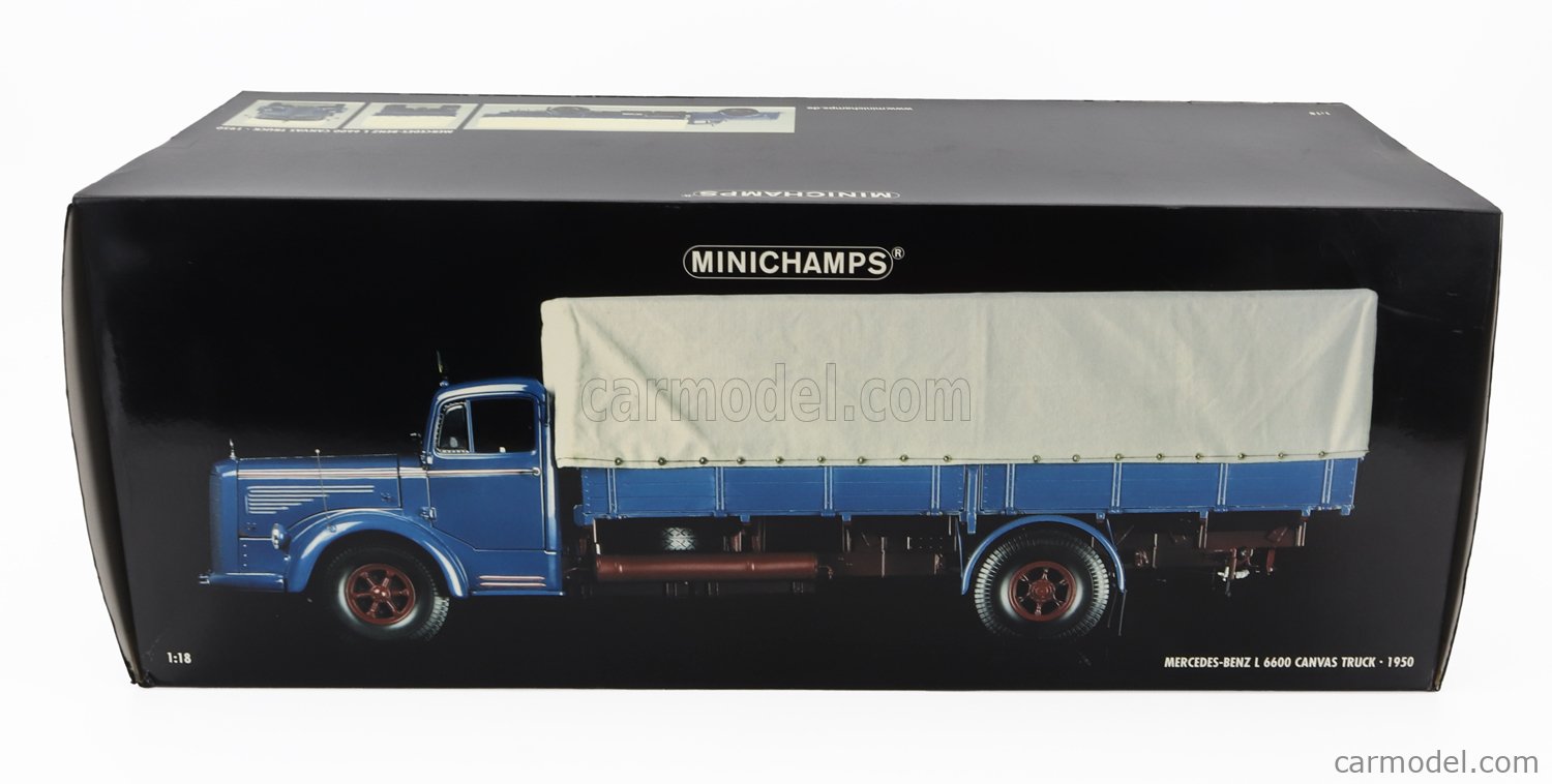 MINICHAMPS 109031020 Scale 1/18 | MERCEDES BENZ L6600 TRUCK CANVAS TELONATO  2-ASSI 1950 BLUE CREAM BORDEAUX