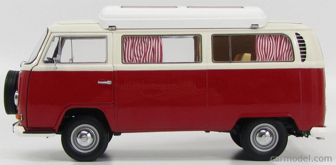 SCHUCO 01850 Scale 1/18 | VOLKSWAGEN T2a CAMPER CAMPINGBUS 1965 RED IVORY