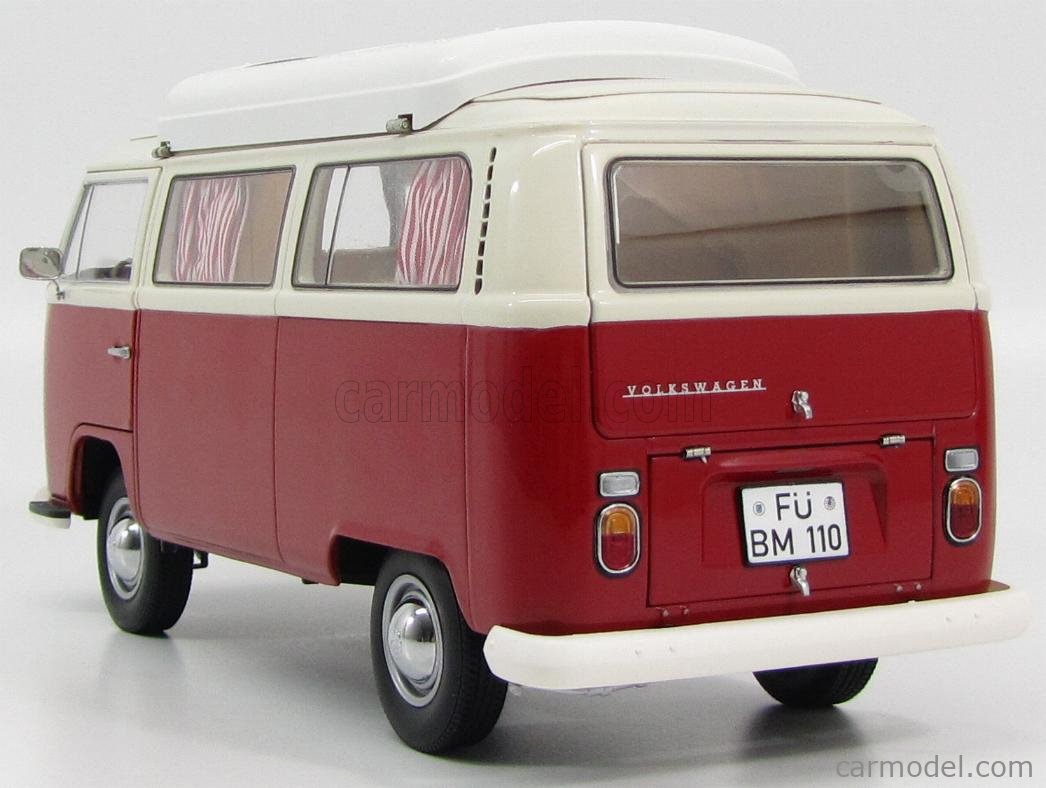 SCHUCO 01850 Scale 1/18 | VOLKSWAGEN T2a CAMPER CAMPINGBUS 1965 RED IVORY