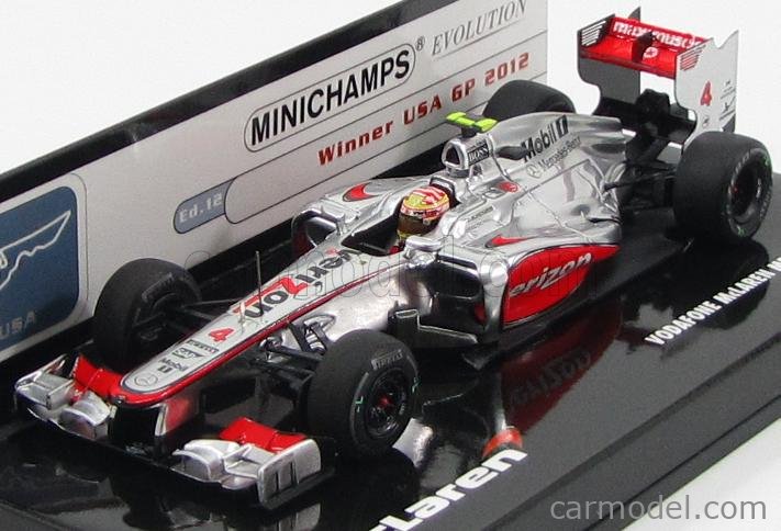 MINICHAMPS 537124344 Scale 1/43 | McLAREN F1 MP4-27 N 4 WINNER GP USA 2012  LEWIS HAMILTON SILVER RED