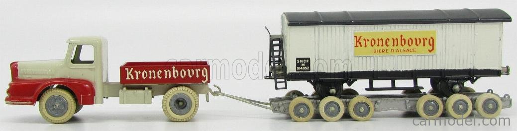 J.R.D. JRD 123-1 Scale 1/50  UNIC IZOARD 6CIL. TRUCK KRONENBOURG BEER WITH TRAILER AND TRAIN GREY RED