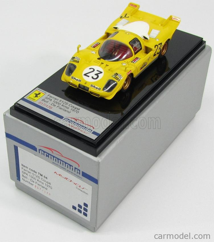 TECNOMODEL TM04 Scale 1 43 FERRARI 512S COUPE N 23 8th 1000km SPA 1970 DEREK BELL - HOUGES DE FIERLANT YELLOW WHITE