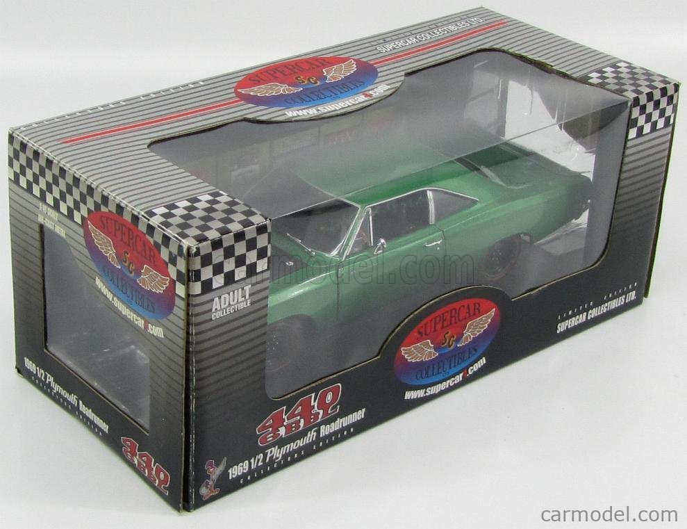 Ertl 1/18 Plymouth Roadrunner 1969 1/2 440 6BBL Verte - Modèle Moulé Sous Pression - Neuf