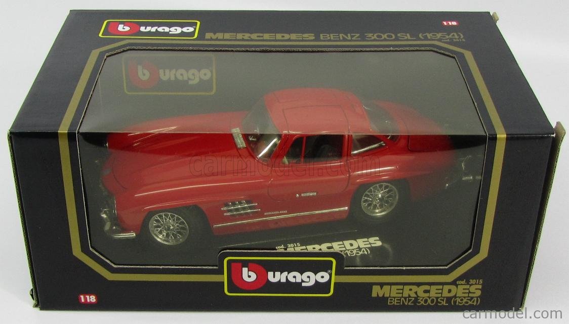 Mercedes-Benz 300SL Coupé 1954 Miniature Burago 1:18 – Bordeaux, état Excellent, Boîte D'origine