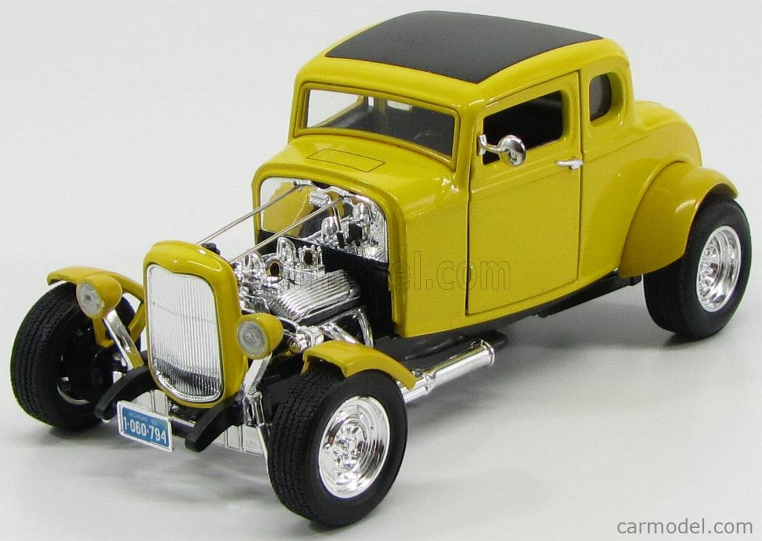 1932 Ford Coupe Hot Rod Yellow 1/18 Diecast Model Car by Motormax 