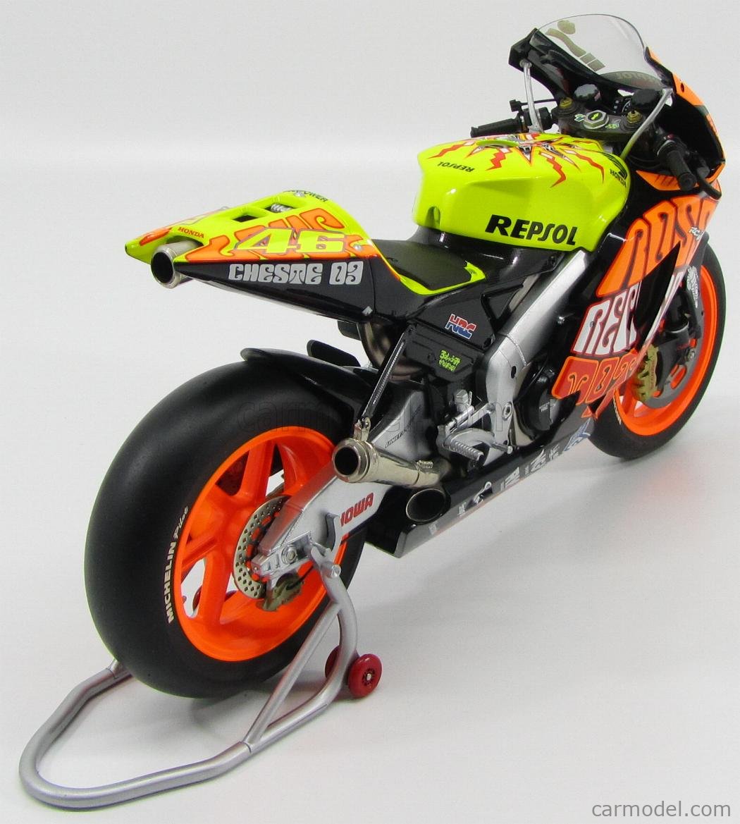 Miniature Casque Valentino Rossi 1/5 MotoGP 2003 - Compatible Honda RC211V, Socle Inclus, Pour Collectionneurs