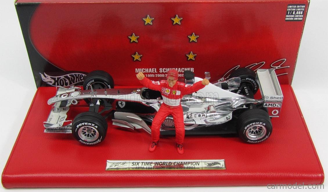 自動車 Hot Wheels F1 World Champions 1:18 Hot Wheels F1 Michael Schumacher 1 18 Ferrari Chrome 6 Time