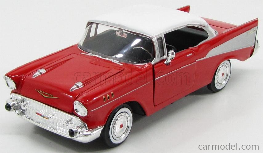 MOTOR-MAX 73228R Scale 1/24 | CHEVROLET BEL AIR 2-DOOR 1957 RED WHITE