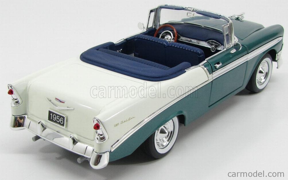 Miniature MotorMax 1/18 - Chevrolet Bel Air Cabriolet 1955 - Verte Métal/Blanc - MTM73185