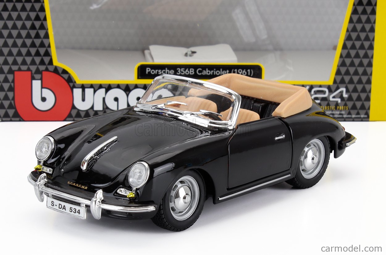 BURAGO 18-22078BK Scale 1/24 | PORSCHE 356B CABRIOLET 1961 BLACK