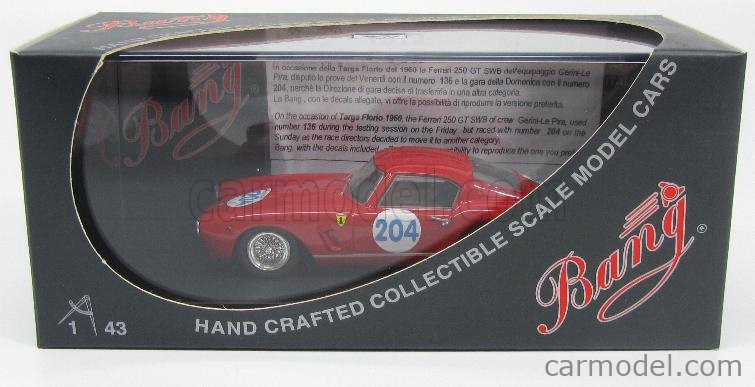 Bang Ferrari 250 SWB 1/43 赤 BBR 1/43 Ferrari 250 GT SWB 1961 Red BBR219A – Paddock