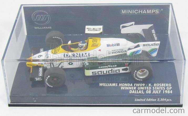 MINICHAMPS 400840006 Scala 1/43 | WILLIAMS F1 HONDA FW09 N 6 WINNER GP USA  1984 K.ROSBERG WHITE GREEN YELLOW