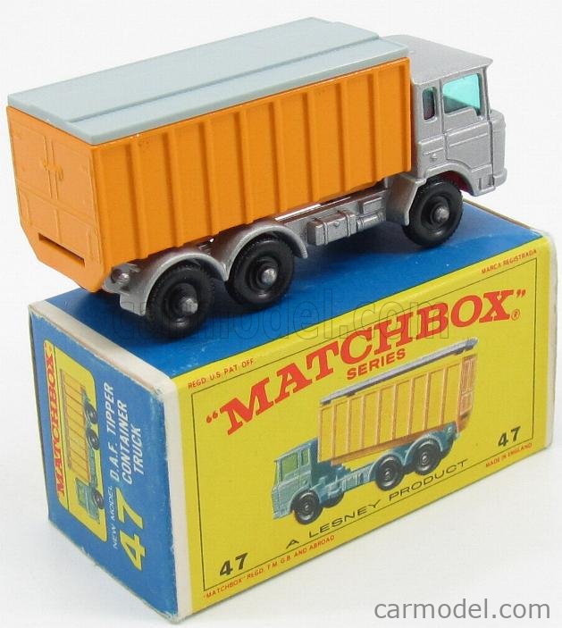 MATCHBOX 47 Scale 1/66 | DAF TIPPER CONTAINER TRUCK SILVER YELLOW