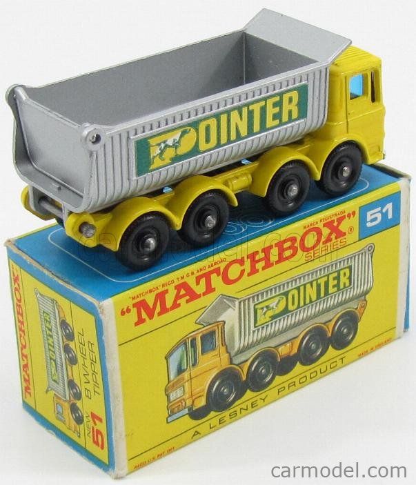 MATCHBOX 51 Scale 1/66 | AEC 8 WHEEL TIPPER TRUCK YELLOW SILVER