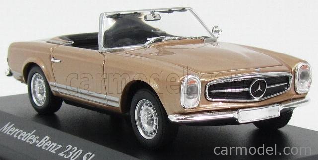 MERCEDES BENZ 230SL SL Pagode Roadster 1965 gold braun Maxi W113 Minichamps 1:43 MERCEDES BENZ 230SL SL Pagode Roadster 1965 gold braun Maxi W113 Minichamps 1:43