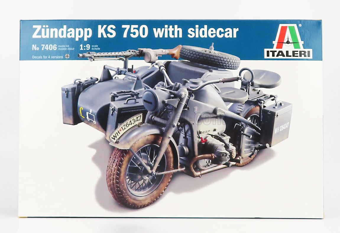 MODELLINO MOTO STATICO ITALERI ZUNDAPP KS750 WITH SIDECAR MILITARY 1941 1/9