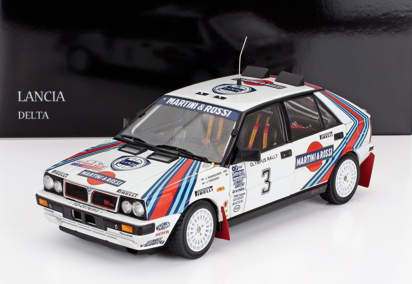 MODELLINO AUTO STATICO KYOSHO LANCIA DELTA MARTINI RALLY OLYMPUS 1987 KANKKUNEN