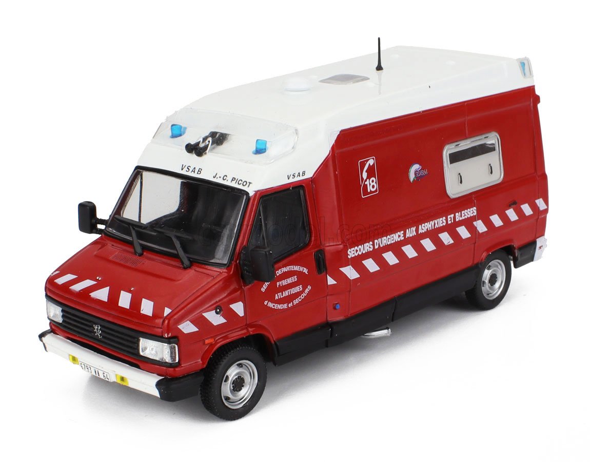 MODELLINO FURGONE STATICO HACHETTE PEUGEOT J5 MAXUM VIGILI DEL FUOCO 1982 1:43