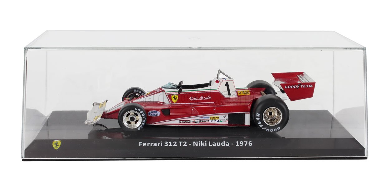 MODELLINO AUTO STATICO FERRARI F1 312T2 1976 NIKI LAUDA CON VETRINA SCALA 1/24