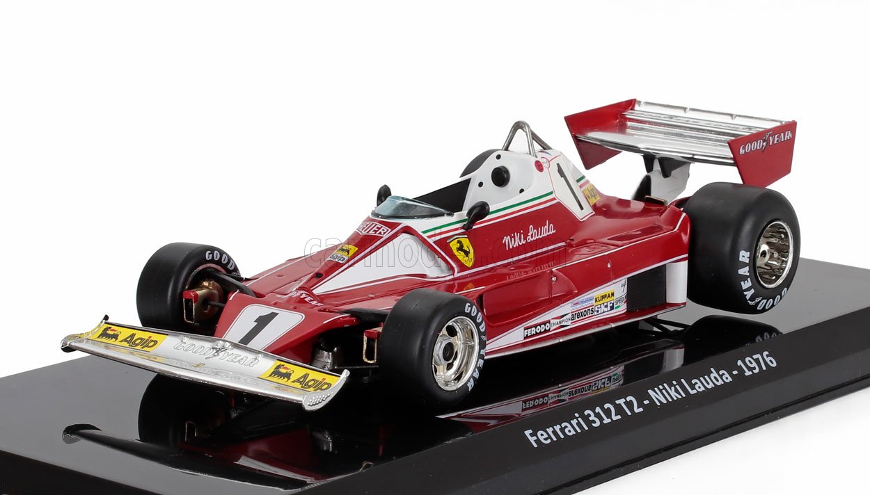 MODELLINO AUTO STATICO FERRARI F1 312T2 1976 NIKI LAUDA CON VETRINA SCALA 1/24