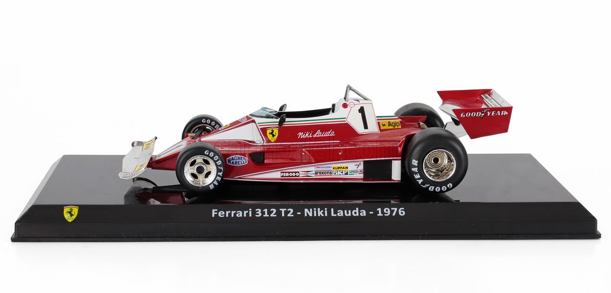 MODELLINO AUTO STATICO FERRARI F1 312T2 1976 NIKI LAUDA CON VETRINA SCALA 1/24