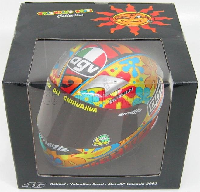 CASCO AGV VALENTINO ROSSI VALENCIA 2003 MINICHAMPS 1/2 MODELLISMO MOTO STATICO