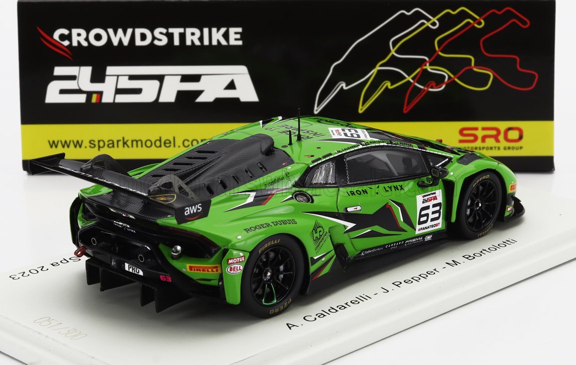 ミニカー　1/43 Lamborghini Huracan GT3 EVO 2 #63 Iron Lynx 24H Spa 2023 A. Caldarelli - J. Pepper - M. Bortolotti [SB739] 2023 Lamborghini Huracán GT3 EVO2 #63 Iron Lynx Bortolotti