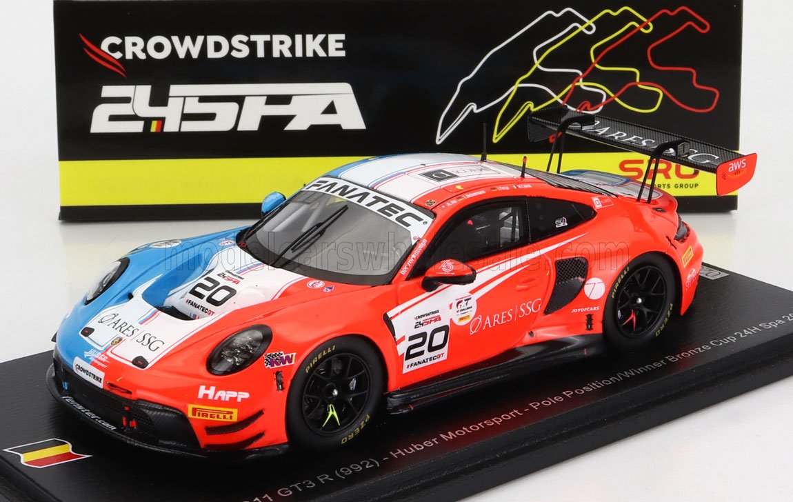 ミニカー　1/43 Porsche 911 GT3 R (992) #20 Huber Motorsport Pole Position/Winner Bronze Cup 24H Spa 2023 A. Au - T. Heinemann - J. Fittje - M. Cairoli [SB708] MODELCARSWHOLESALE.COM