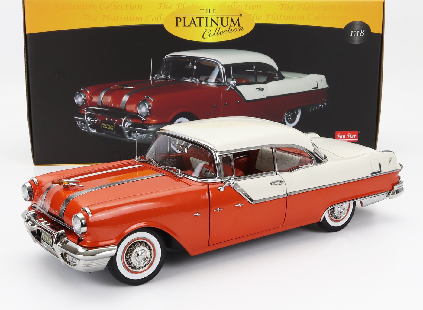重要なお知サンスター 1/18 5043# 1955 Pontiac Star Chief Hard Top White Mist/Firegold T6 サンスター
